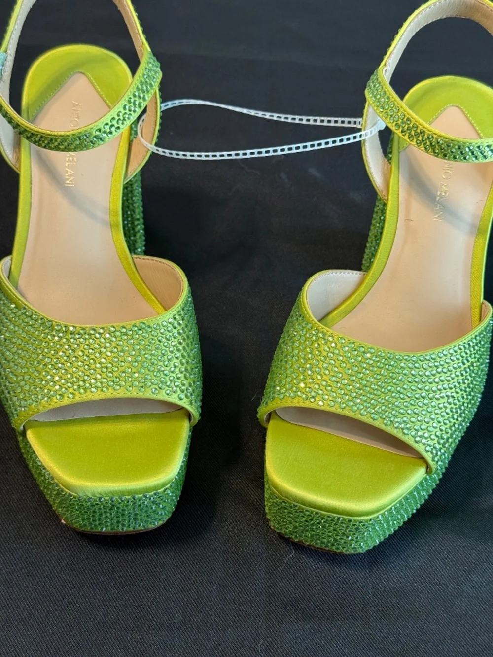 Antonio Melani Babs Rhinestone Embellished Satin Platform Dress Sandals 7.5M